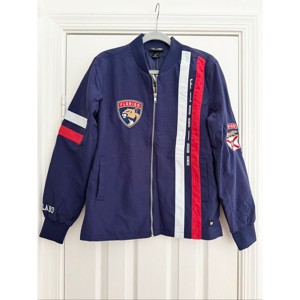 The Wild Collective NHL Navy Florida Panthers Zip Front Racing Jacket XS NWT